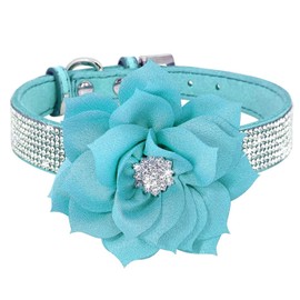 Cute Dog Collar with Bling Rhinestone, Fancy Crystal Diamond Glitter Pretty Jewel Soft Cat Collars for Small Medium Large Breed Dogs Girl Female Pet Puppy Kitten Terrier (M, Light Blue)