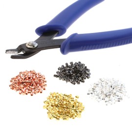 The Beadsmith Crimping Set, Crimp Forming Pliers 5-1/8" and 500 Crimp Tubes, 2x2mm in Assorted Colors, Creates Smooth, Rounded Crimps Every Time, No Sharp Edges