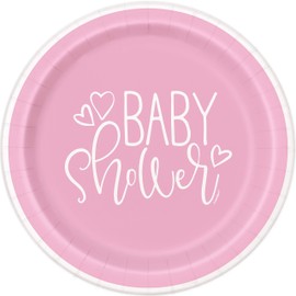 Unique 73365EU Eco-Friendly Paper Plates-23 cm-Pink Hearts Baby Shower-8 Count (Pack of 1), Multicolour