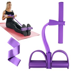 Flintronic Multifunction Resistance Training, 4 Tube Pedal Resistance Band, Sit-up Pull Rope Fitness, Tension Rope Sport Trainer, Tummy Trimmer, Home Gym Equipment for Women/Men, Purple