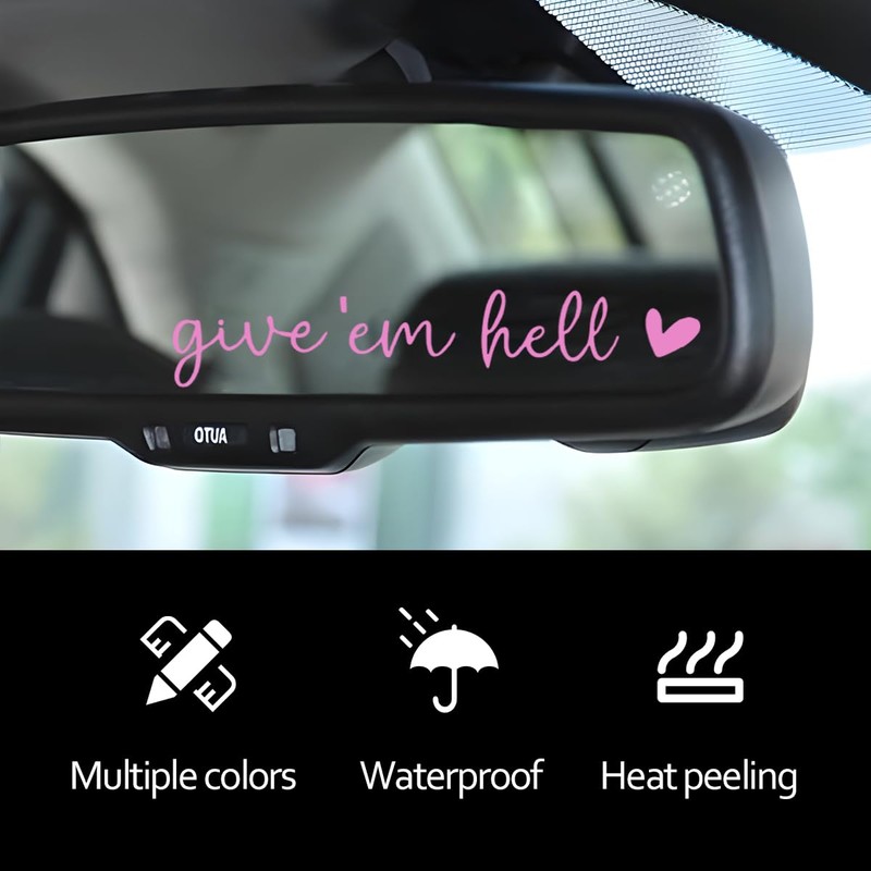 Give Em Hell Car Rearview Mirror Stickers, Pink
