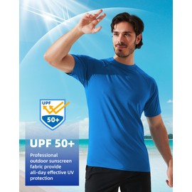 Arcweg Rashguard Men Short Sleeves Diving UV Protection UPF 50+ Elastic Rash Vest Loose Fit Top Swimming Quick Drying Surfing Pool T-Shirt Sports Top Rashie 2XL(EU) Blue
