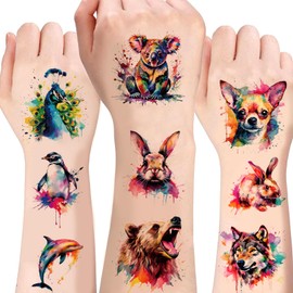 100Sheets Watercolor Animals Temporary Tattoos Birthday Themed Party Supplies Decoration Favors Cute Watercolor Animals Sticker for Kids Boys Home Activity Class Prizes Carnival Christmas Rewards