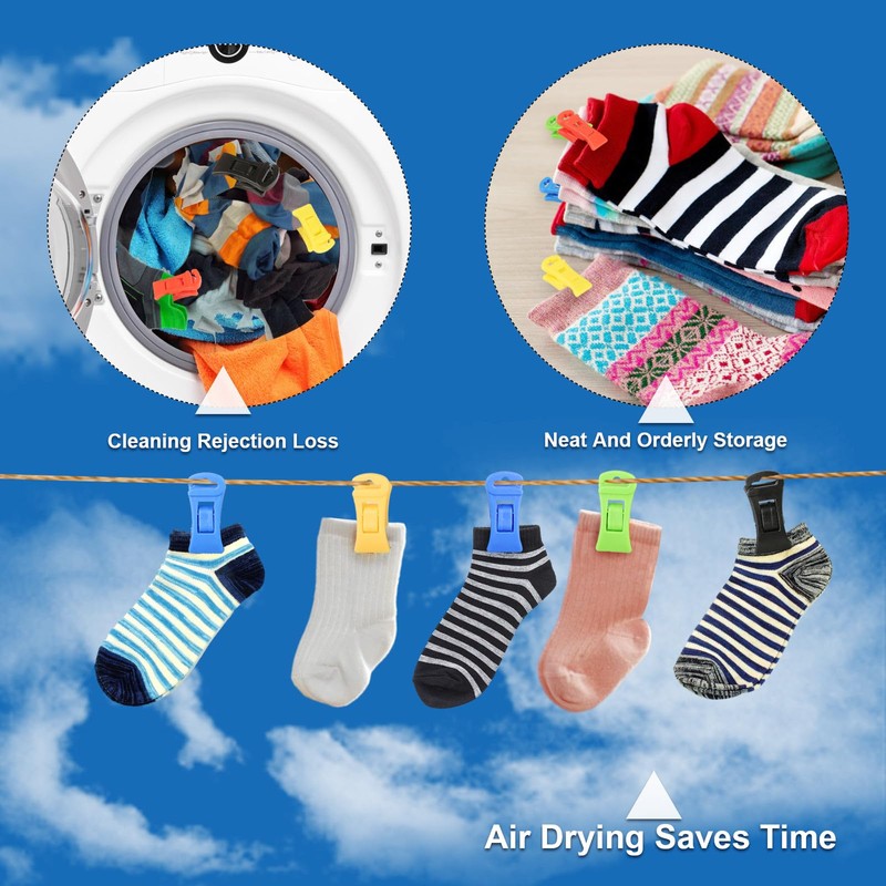 Pack of 50 Colourful Sock Clips for Washing Machine and