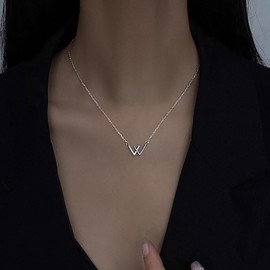 Inateannal Cubic Zirconia Initial Necklace Silver Letter W Pendant Necklace Small Initial W Chain Necklace Crystal Letter Choker Necklace Jewelry for Women and Girls