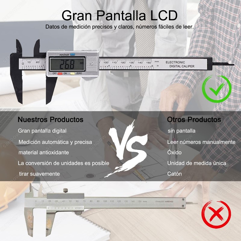 Sendowtek Calibrador Digital Electrónica Calibrador de Pantalla Vernier Digital Inoxidable