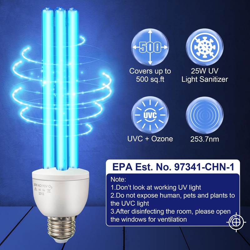 Qualirey 2 Pack UV Germicidal Light Bulb with Ozone, 25