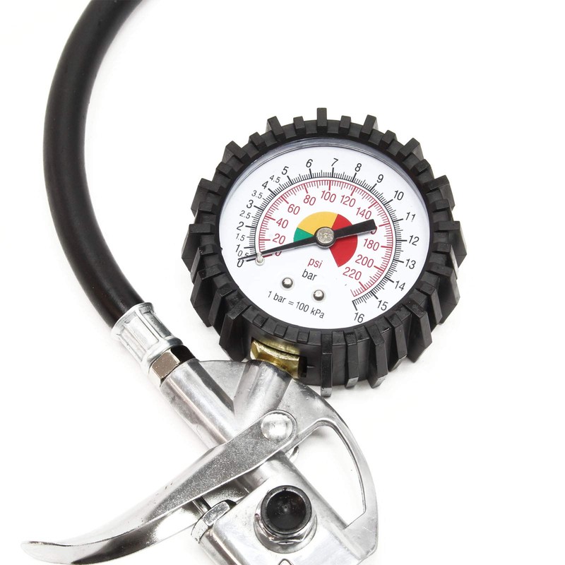 Tyre Inflator Compressed Air Gun 0-16 Bar Pressure Gauge Air