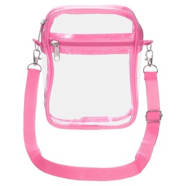 sourcing map Clear Crossbody Purse Bag, Stadium Approved Clear Waterproof Backpack Shoulder Bag with Front Pocket for Men and Women, Stadium Events Sports Festivals Concerts, Pink 17.5x7x22.9cm