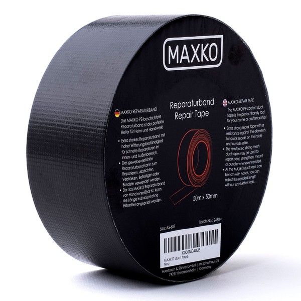 MAXKO Extra Strong Black Duct Tape, 50 m x 50