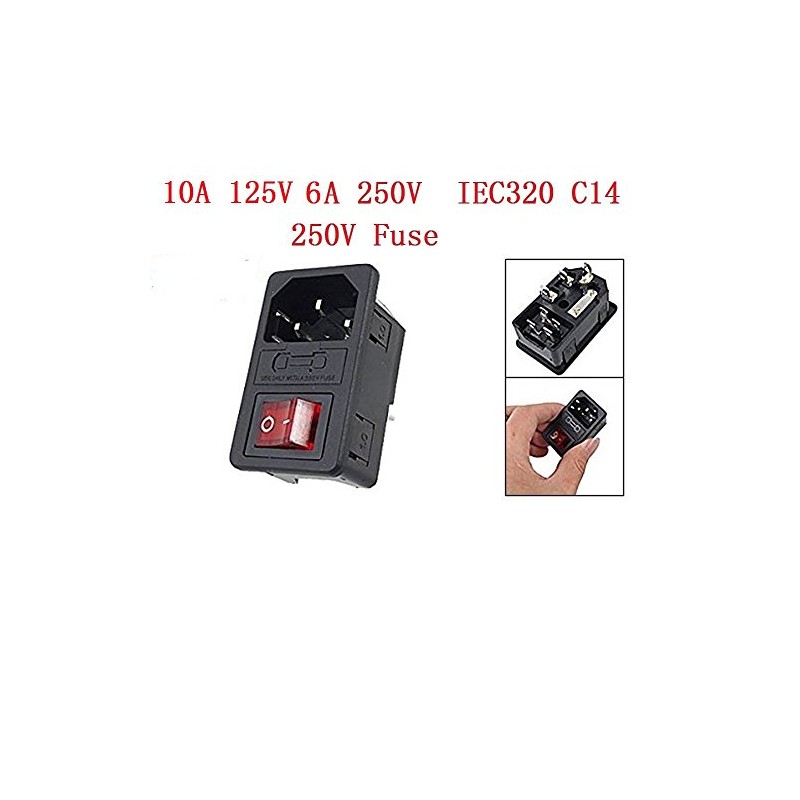 GFORTUN 3 Pack Red Light Rocker Inlet Male Power Socket