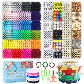 Cuentas para Pulseras, 6000 Kit para Hacer Pulseras Cuentas De Arcilla para Pulseras, Cuentas para Hacer Pulseras y Collares con Cuerda, Pinzas y Tijeras Pequeñas, Cuentas de Letras Regalo