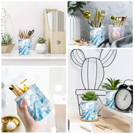 WAVEYU - Portalápices para computadora, diseño de mármol, para niñas y niños, organizador de computadora de cerámica duradero, soporte para brochas de maquillaje, para oficina, aula, hogar, mármol azul