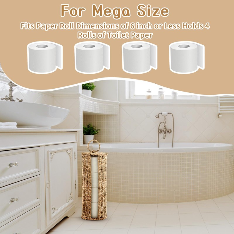 Geiserailie 4 Mega Rolls Extra Seagrass Toilet Paper Storage, Wicker
