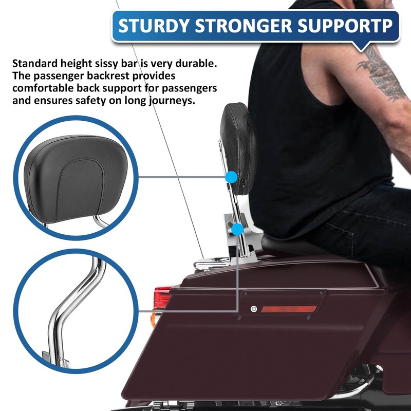 Detachable Sissy Bar Passenger Backrest with 4-Point Docking Hardware Kit