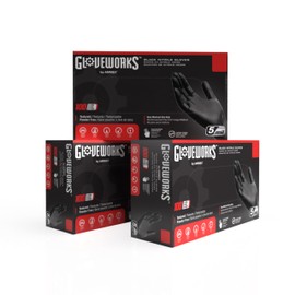 GLOVEWORKS GLOVEWORKS Black Disposable Nitrile Industrial Gloves, 5 Mil, Latex & Powder-Free, Food-Safe, Textured, Large, 3 Boxes of 100