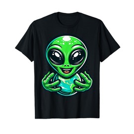 Cartoon Alien Character Holding Earth For Kids T-Shirt