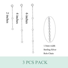 WINNICACA S925 Sterling Silver Necklace Extender Bracelet Extender Chains for Jewellery Making,3 Pieces Set (3 pcs pack2,4,6 inch Silver)