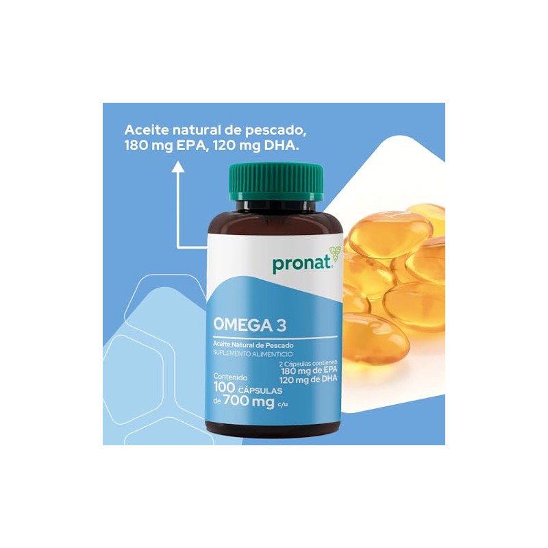 PRONAT | Omega 3, Suplemento Alimenticio, 100 cápsulas con Aceite