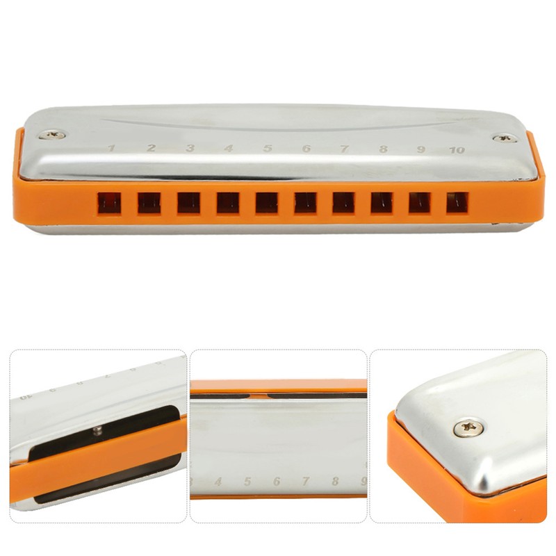 Blues Harmonica 10‑Hole Mouthorgan E Key Wind Instrument Waterproof Corrosion‑Resistant(Orange