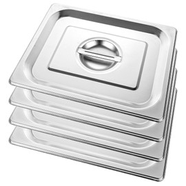 GBACHOOSE 4 Pack 1/2 Size Notched Hotel Pan Cover, Stainless Steel Solid Steam Table Catering Food Pan Lid with Handle, Hotel Pan Cover Steam Table Pans