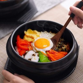 Whitenesser - tazón de piedra coreana de cocina coreana, olla de piedra caliente para bibimbap y sopa (pequeño, sin tapa), cerámica premium con bandeja de melamina (27 onzas)