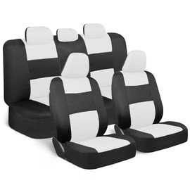BDK PolyPro Car Seat Covers Full Set in White/Black – Front and Rear Split Bench Seat Protectors, Easy to Install, Interior Covers for Auto Truck Van SUV