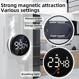 Eshome Digital Kitchen Timers, Visual Timer Large LED Display Magnetic Countdown Countup Volume Adjustable for Cooking Baking Teaching, Classroom Must Have (Black Body)