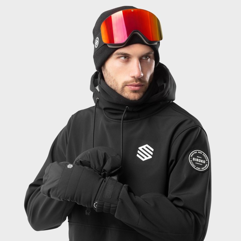 SIROKO Voss Mens Womens Thermal Control Ski Snow Mittens Black