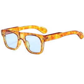YAMEIZE Vintage Square Sunglasses for Men Women 70s Retro Sunglasses UV400, Leopard/Blue