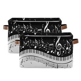 SEULIFE Abstract Piano Music Note Foldable Storage Basket, Large Collapsible Organizer Storage Bin Cube Toys Storage Boxes with Handles for Bathroom Kids Nursery Closet Storage, 1 Pack