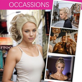 Vijiv Drawstring Ponytail Extension 12 Inch Curly Ponytail for White Women Human Hair Short Synthetic Pony Tails Hair Extensions Ponytail Claw Clip in Hair Piece for Women Updo Wig Blonde Highlights