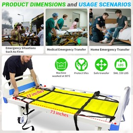 Rescue Essentials Emergency Evacuation Sheet for Bedridden Patient,Rescue Sheet with Safety Buckle Belts for Transfer and Evacuated in Emergency-72.8IN X 33.5IN