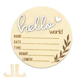 AINBIN Hello World Newborn Sign, 5.9 Inch Baby Announcement Sign Welcome Board Wooden Name Birth Announcement Plaque for Baby Shower Photo Props Hospital Nursery