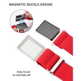 Boy Kids Magnetic Buckle Belt - Adjustable Elastic Child Belts for Girls, 3 Pieces(Red/Navy blue/Black
