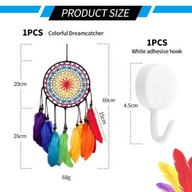 1 Piece Dream Catcher Pendant, 1 Piece Hook, Wall Dream Catcher, Colorful Feather Dream Catcher, Rainbow Wind Chime Ornaments, Crochet Dream Catcher, Bedroom Decoration Accessories