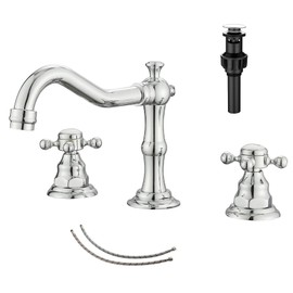 GGStudy 2 Handles 3 Holes Faucet Widespread Bathroom Sink Faucet Chrome Basin Mixer Tap Matching Pop Up Drain with Overflow