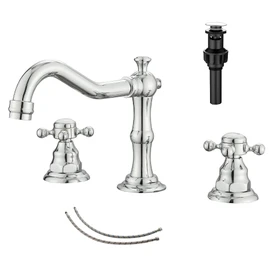 GGStudy 2 Handles 3 Holes Faucet Widespread Bathroom Sink Faucet Chrome Basin Mixer Tap Matching Pop Up Drain with Overflow