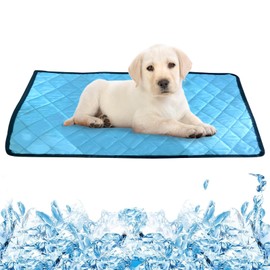 Dog Cooling Mat, Cooling Mat for Dogs, Washable Ice Silk Cooling Mat, Comfortable and Breathable, Can be Used in Cages, Indoors and Outdoors, Suitable for Pets Under 25 Catties, 50*35cm, Blue