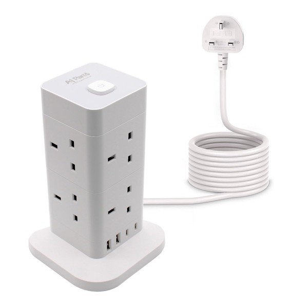 AJP Tower Extension Lead 4 USB Slots 8 Way Plug