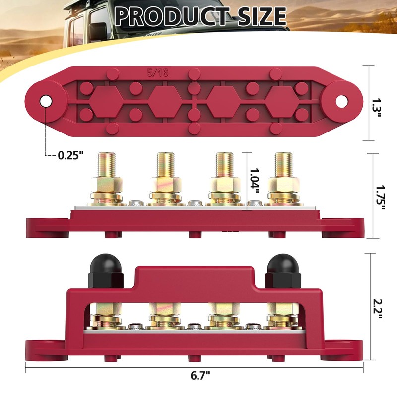 MOFEEZ Power Distribution Block Bus Bar, 4 x 5/16" Post