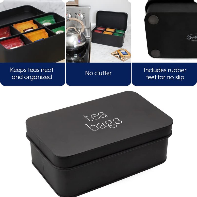 AuldHome Design AuldHome Enamelware Tea Bag Box (Black), Classic Sleek