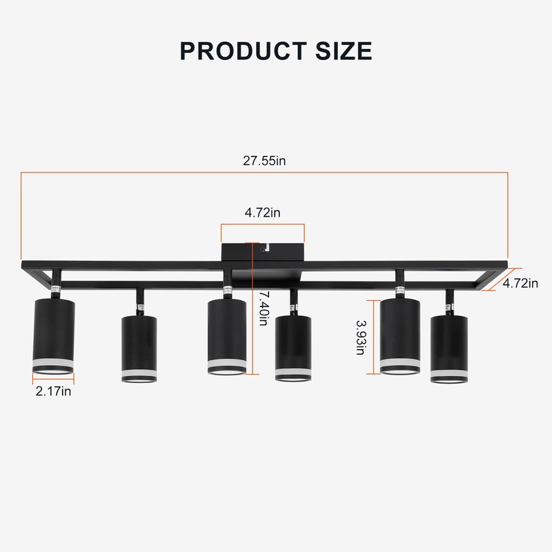 Ketom 6-Light Track Lighting Fixtures Ceiling, GU10 Black Led Ceiling