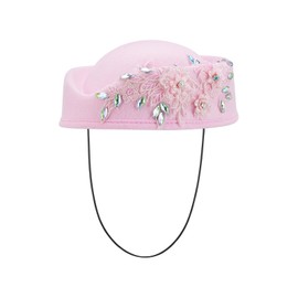 DELIMALI Women ​British Vintage Wool Felt Pillbox Hat Ladies Church Derby Fascinator Hat Veil Flower Fedoras Wedding Tea Party (A-Pink, ONE Size)