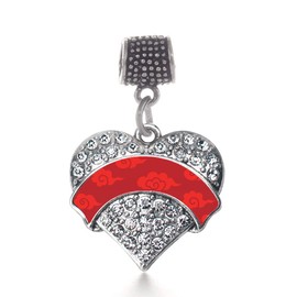 Inspired Silver - Red Chinese New Year Cloud Pattern - Silver Memory Charm for Women - Pave Heart Charm Jewelry Gift with Cubic Zirconia - Women's Charm for Bracelets