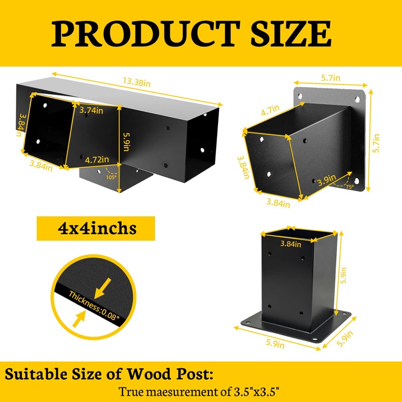 Qrooviiy 15° 4-Way Pegola Bracket Kits,DIY Slant Roof Post Brackets