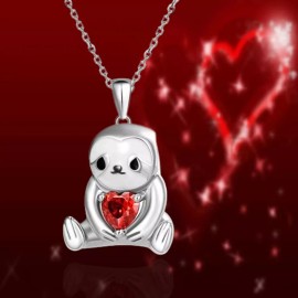 For Women Exquisite Sparkling  Red Crystal Sloth Pendant Necklace for Women  with gift box