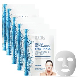 Hyaluronic & Collagen Sheet Face Mask - Skin Firming, Anti-Aging, Moisturizing & Plumping - Dermatologist Tested Korean Skincare - Clean Beauty, Cruelty-Free - 5 Masks