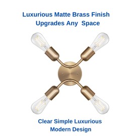 CRAFTRONOS 4 Light Modern Industrial Sputnik Chandelier Light Fixture Matte Brass, Semi Flush Mount Ceiling Brushed Gold Rotatable Arm for Kitchen Closet Bedroom Living Room Bathroom Hallway E26 Base