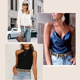 SUOSDEY Women's Leopard Print Leather Belt for Jeans Dresses Fashion Waist Belt with Gold Double Ring Buckle